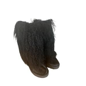 Bearpaw Black Boetis II Furry Sherpa Sheep Hair Calf High Boots Women Sz 7